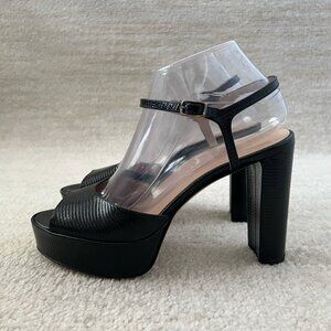 Inez Camilla Strappy Platform Chunky Heels Sandals Shoes in Black Lizard 8